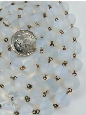 32" Antique Victorian Opaline Glass Necklace | Hand-Linked Brass Rosary Chain